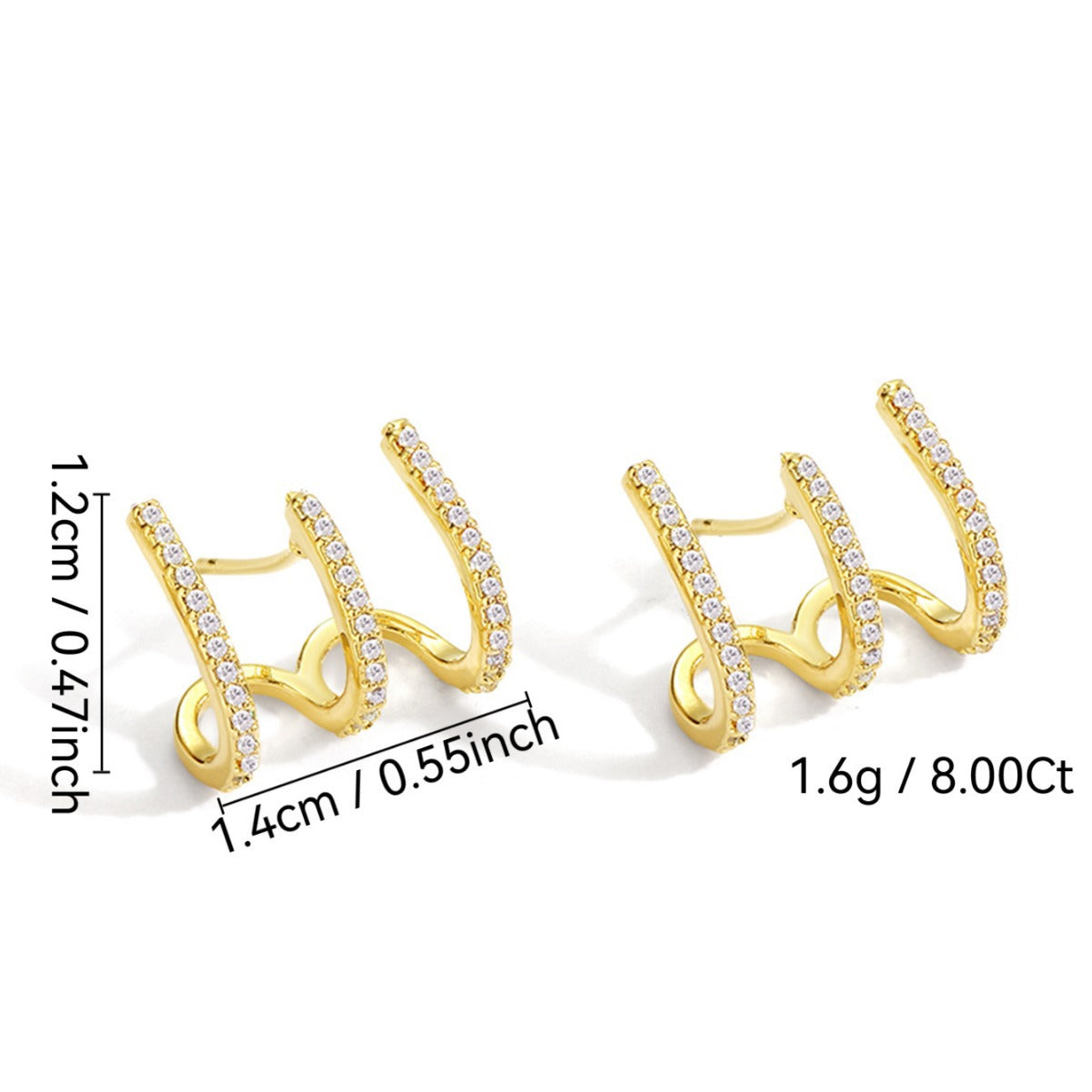 E0130 Design Three-Claw Zirconia Stud Earrings for Women, Minimalist Style Gold-Plated Earrings