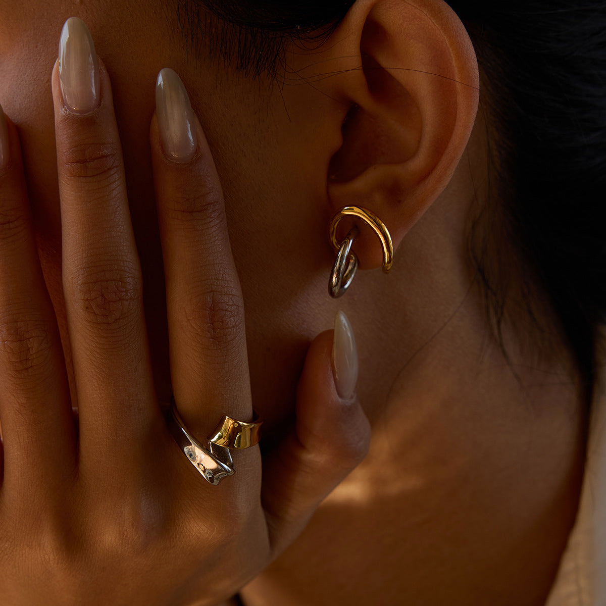 Color Block Ring Non-Fading Jewelry Women's Ear Clip Stainless Steel Earrings Accessories