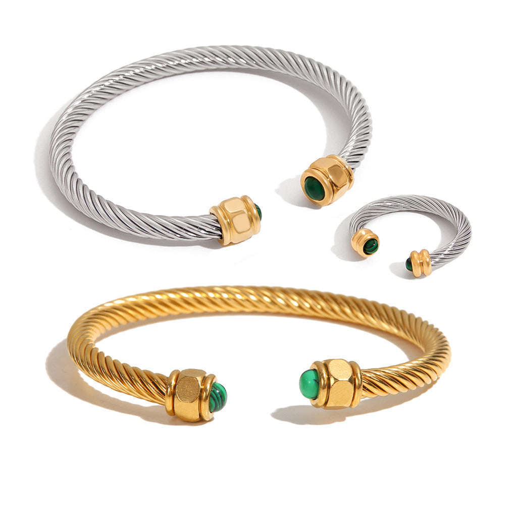 2H Natural Stone Stainless Steel Open Bracelet Non-Fading Jewelry Accessories