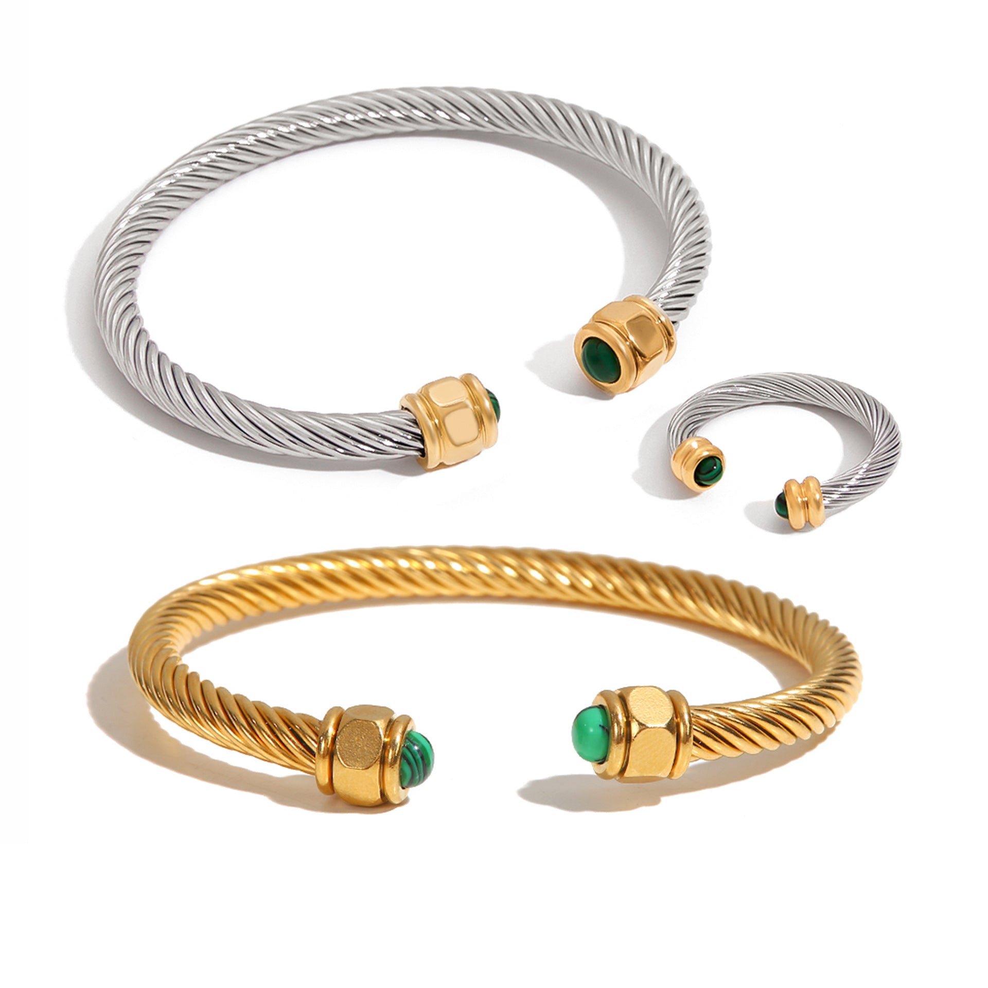 2H Natural Stone Stainless Steel Open Bracelet Non-Fading Jewelry Accessories