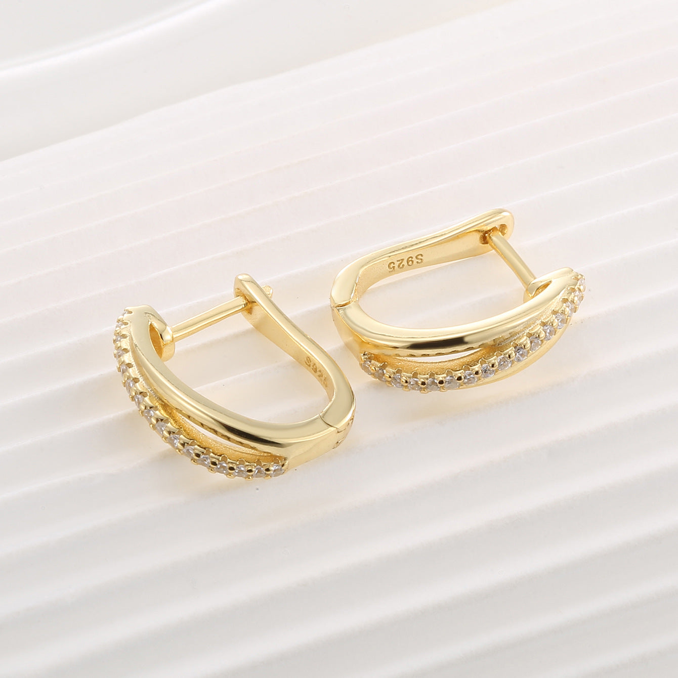 SE0065 S925Silver Irregular Personality Design Earrings for Women Plated14K Gold micro-paved zircon fashion earrings