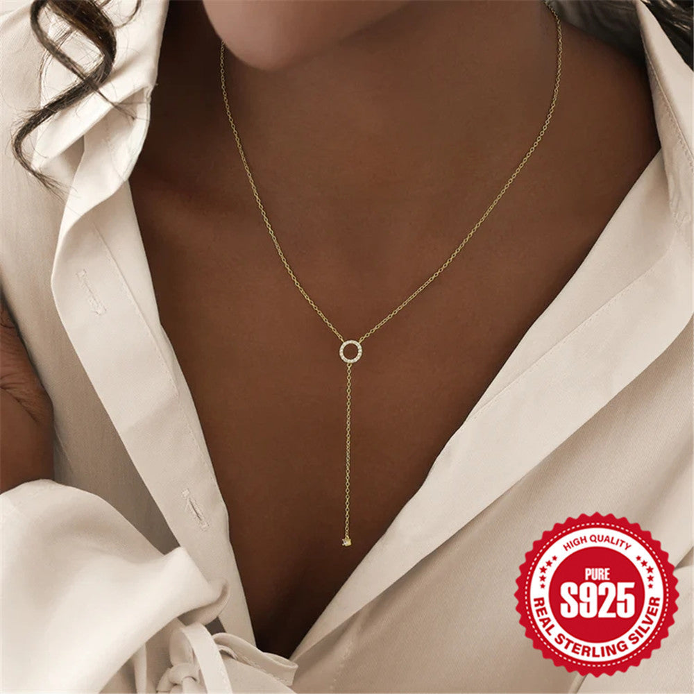 S925 Sterling Silver Circle Necklace Minimalist Pendant