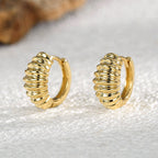 E0372 Real Gold Plated Horn Bag Earrings for Women Geometric Retro Metallic Thread Croissant Earrings Hoop Earrings