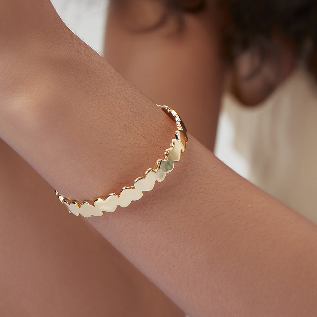 B0143 Brass Gold-Plated Bracelet for Women Fashion Retro Heart Splicing C Open Letter Bracelet