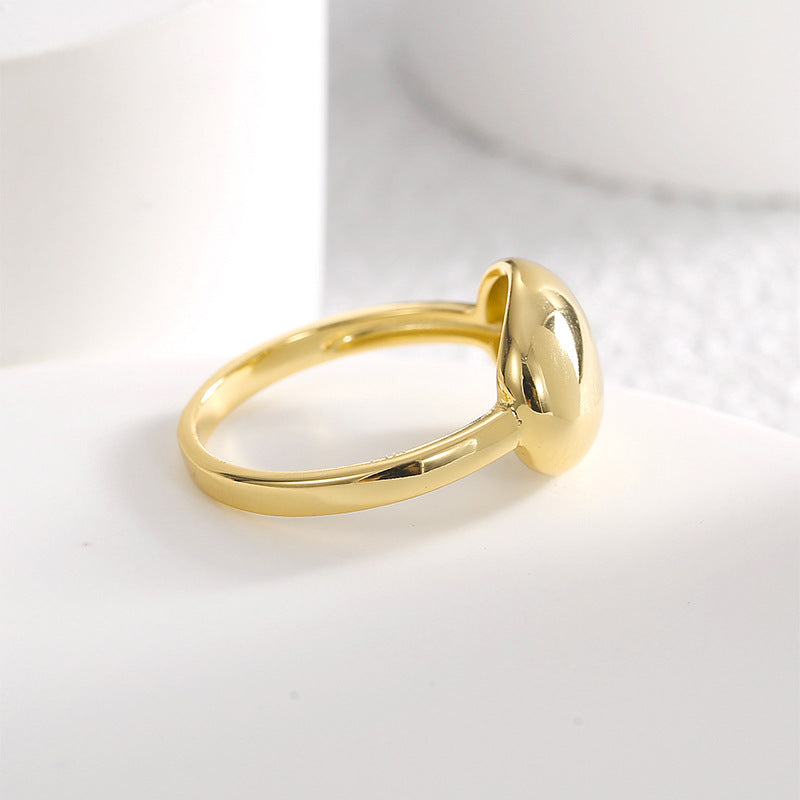 R0482 Fashionable Simple Oval Smooth Ring for Women Brass Gold-Plated Design