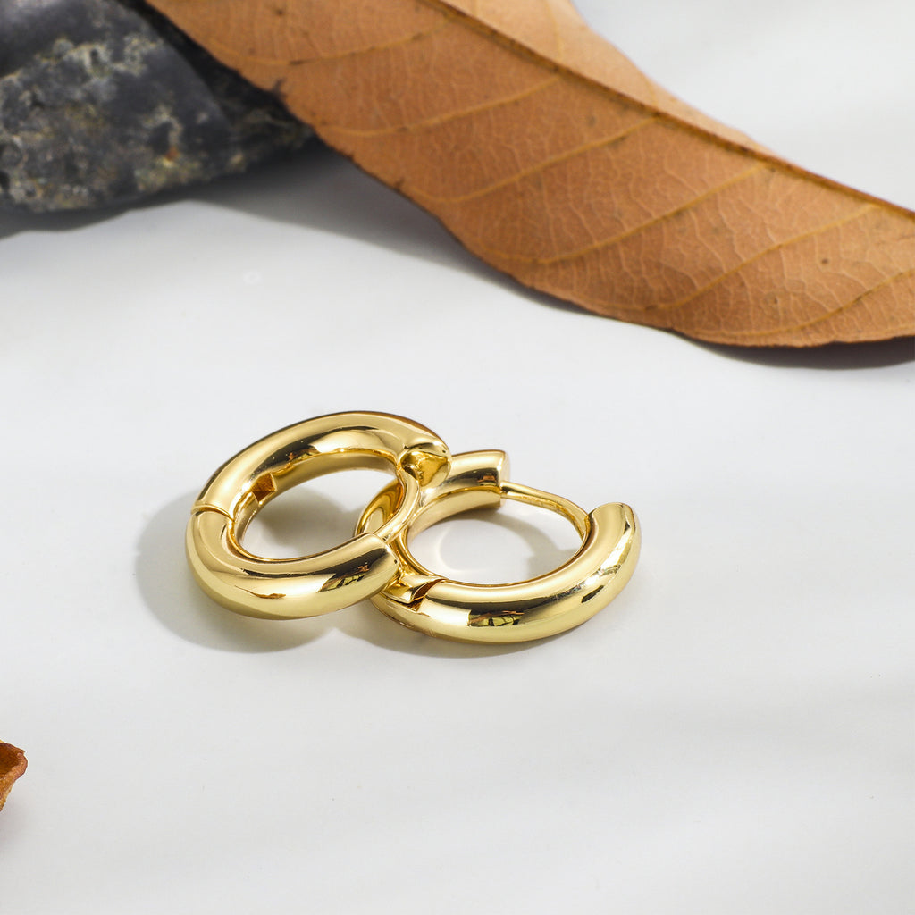 E0136Wind Earrings for Square and Round Faces, Simple Hoop Earrings, Plated18K Real Gold Hoop Earrings