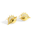 Gold-Plated Brass Shell CZ Earrings — Elegant Profile with a refined design profile — jewelry finish and design detail