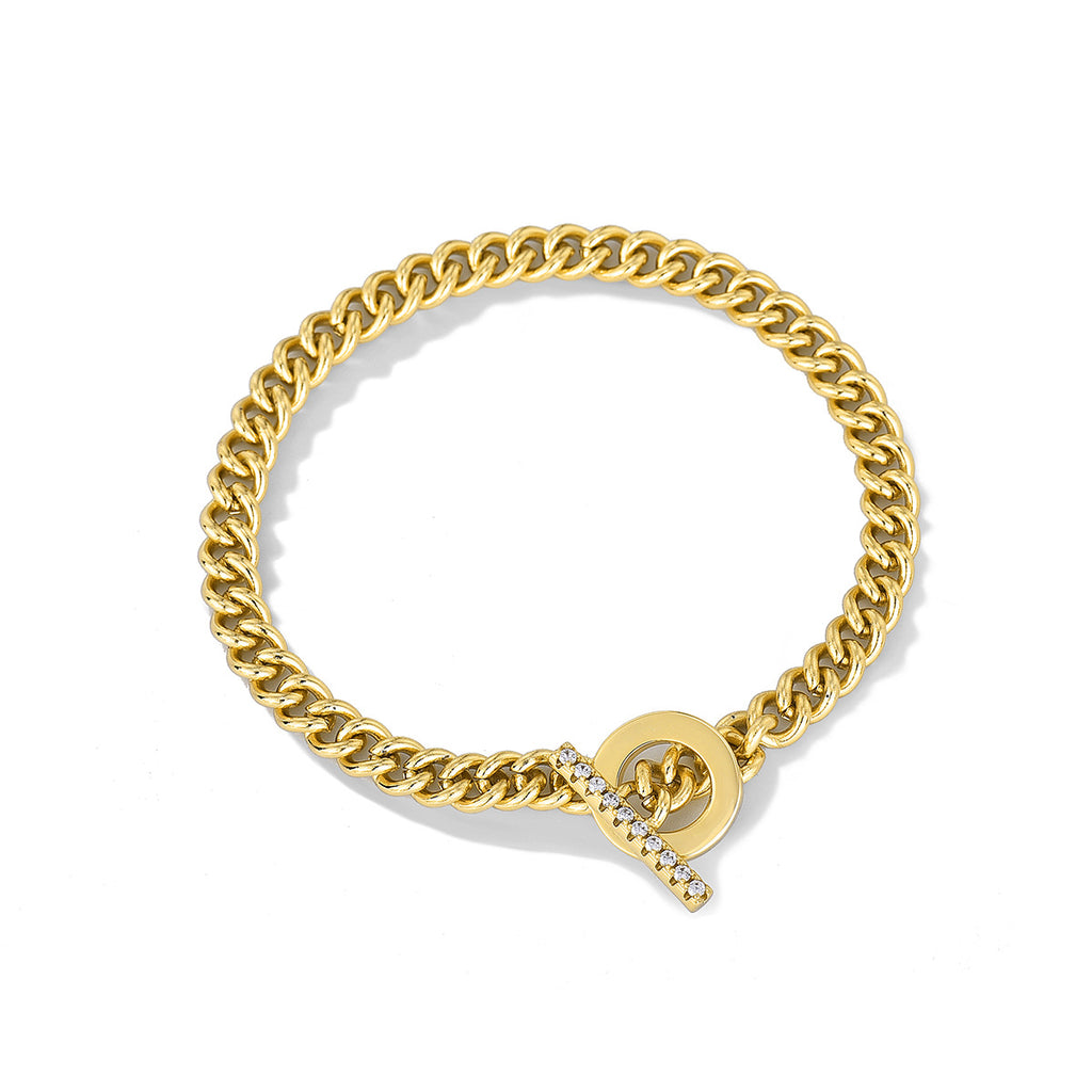 B0053 Foreign Trade Copper Inlaid with Zirconia and Gold Plated OT Couple Style Brazilian Chain Bracelet Source of Goods