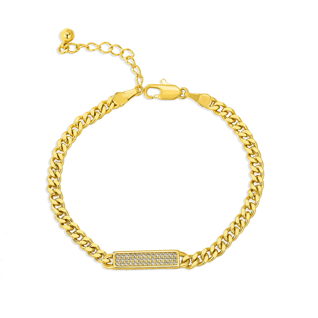 Gold-Plated Brass Cuban Link CZ Chain Bracelet with Linked Detail styled for independent jewelry boutiques