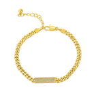 Gold-Plated Brass Cuban Link CZ Chain Bracelet with Linked Detail styled for independent jewelry boutiques