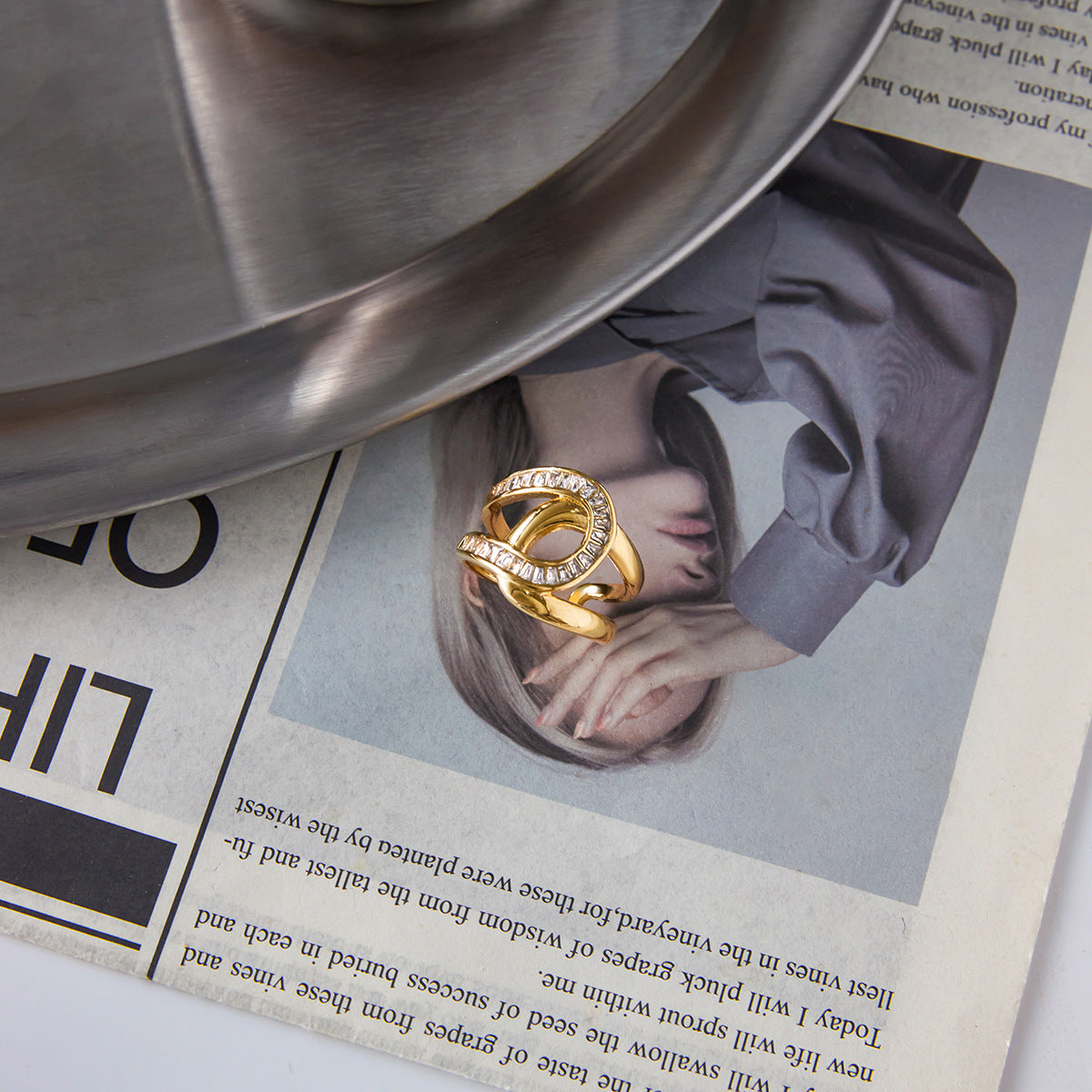 Rhinestone Ring Non-Fading Women's Jewelry18k Stainless Steel Jewelry