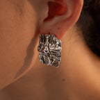 Stainless Steel Square Pleated Earrings Studs2025New Year's Trendy Design Earrings