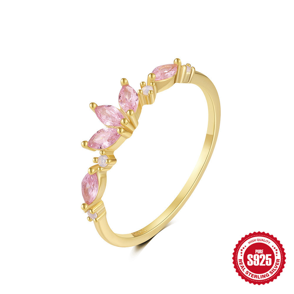 S925Sterling Silver Color Diamond Sweet Ring Female Japanese and Korean Minimalist Style Small Index Finger Ring