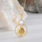 925 Silver Rose Flower Necklace With Zircon Double Ring Pendant