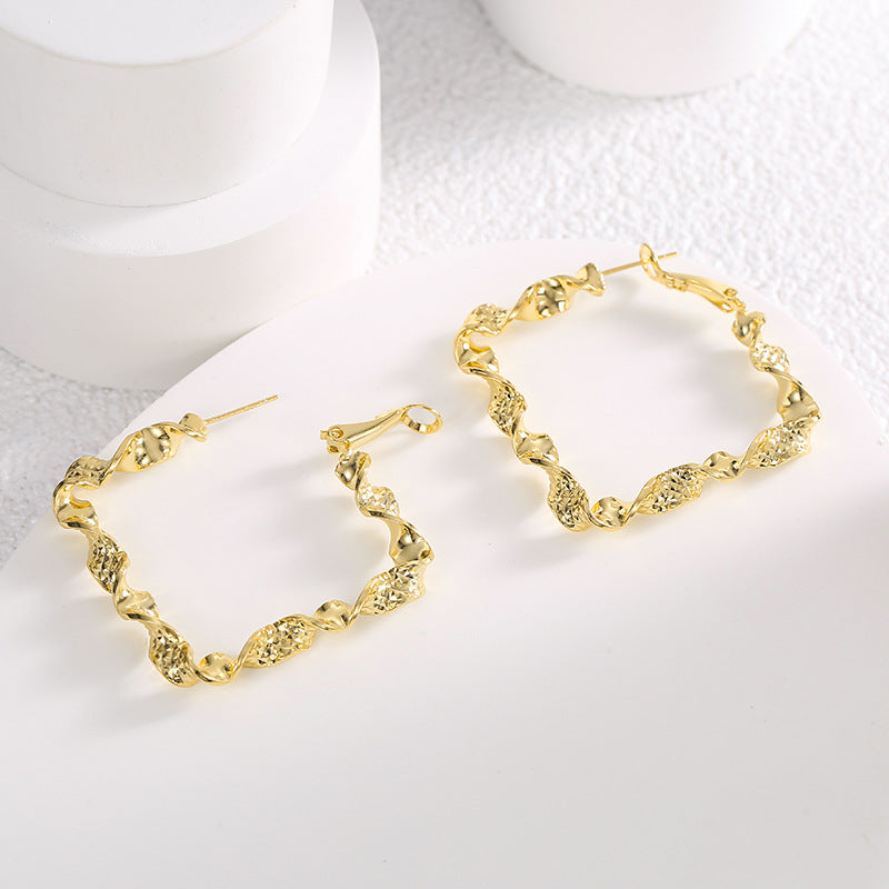 E0572 Modern Minimalist Design Square Earrings for Women Brass Gold-Plated Ear Jewelry