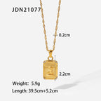 18K Gold Stainless Steel Necklace Vintage Fashion Inlaid Diamond Square Pendant Embossed Angel Pendant Necklace
