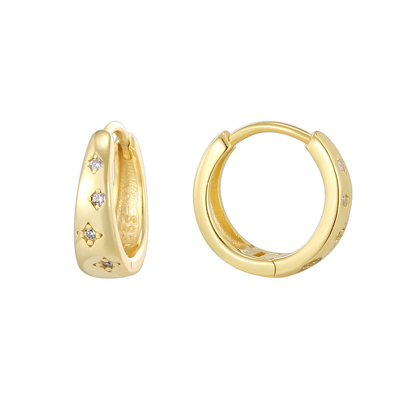 SE0085 S925Silver plating14K Gold Simple Design Earrings for Women with Micro Pave Zirconia