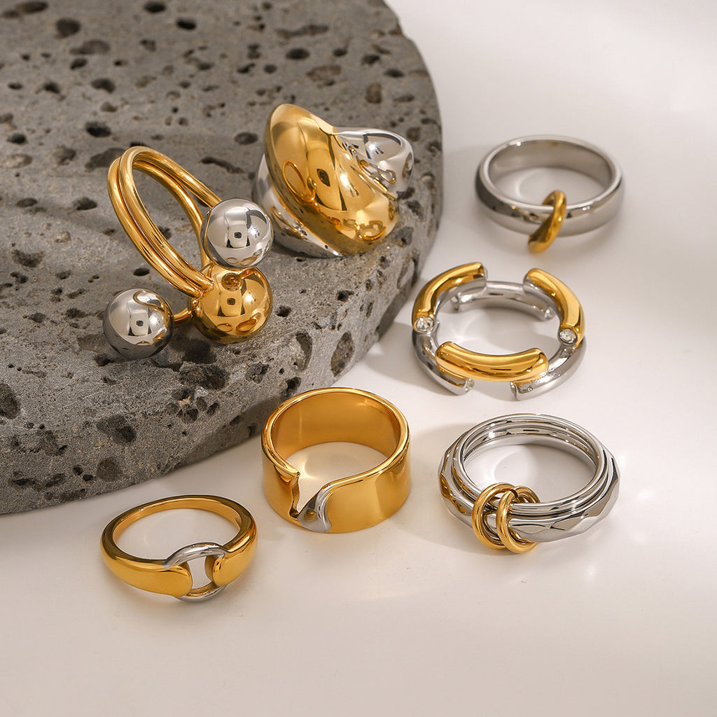 Color Block Stainless Steel Ring Exaggerated Piece rings