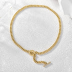 N0107 Denim Cuban Chain OT Simple and Unique Copper Gold-Plated Collarbone Chain Necklace for Women