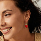 E0253 Korean Version Sweet Cute Little Fragrant Red Three-Dimensional Strawberry Resin Earrings for Women Copper Plated with Real Gold Small Ear Hooks