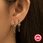 S925Sterling Silver Inlaid Diamond Pearl Tassel Chain Earrings Studs Hot-Selling Geometric Star Moon High-End Ear Jewelry
