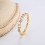 R0392 French-style Small Round Bead Design Gold-plated Ring for Women, Simple Micro-inlaid Zircon Ring