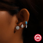 S925Sterling Silver Flat Push Piercing Zircon Earrings Fan-shaped Tassel Ear Jewelry Ear Cuff