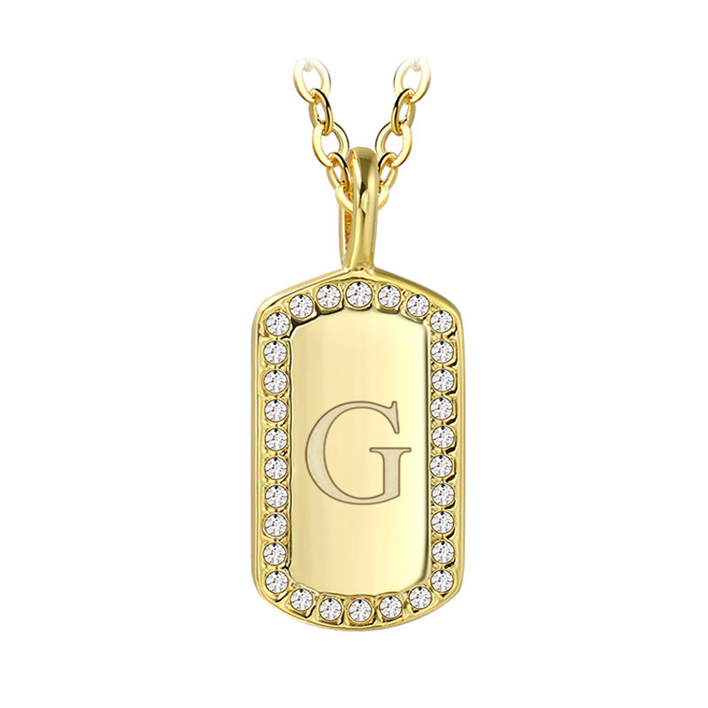 N0046 Gold-plated26Letter Square Necklace for Women, Simple Design English Choker Jewelry