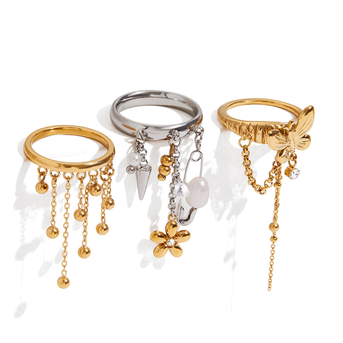 2H Tassel Ring Non-Fading Jewelry Stainless Steel Accessories for Women ring