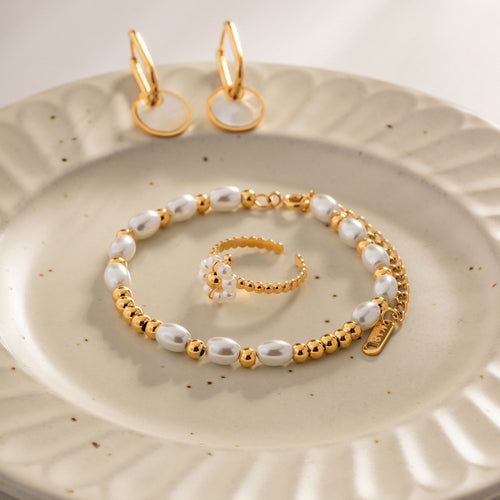 18K Gold Bracelet Glass Pearl Rice Bead Bracelet Fashionable Versatile Non-Fading Bracelet Jewelry — jewelry design image 02