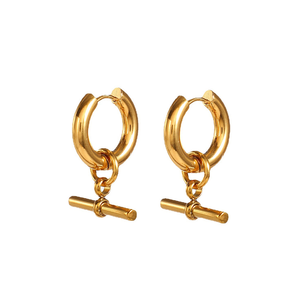 Fashionable Geometric Trendy Brand T Hoop Pendant Circle Detachable gold Earrings for Women