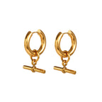 Fashionable Geometric Trendy Brand T Hoop Pendant Circle Detachable gold Earrings for Women
