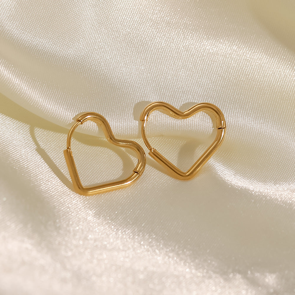 French Style Earrings Stainless Steel Plated18K Gold Heart Earrings Versatile Earrings for Women