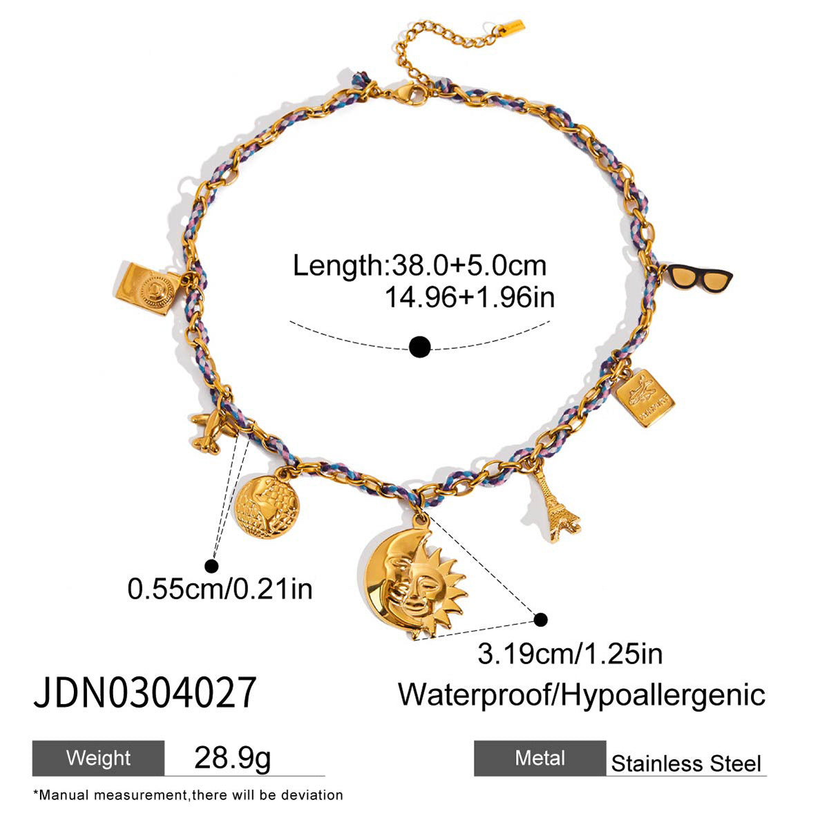 2H Colorful Rope Necklace Collarbone Chain Stainless Steel Jewelry Non-Fading