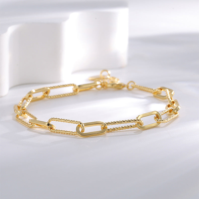 B0184 Fashion Paperclip Bracelet for Women, Brass Gold-Plated, Minimalist Style