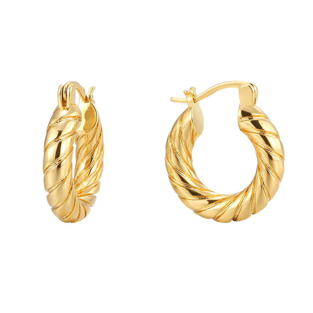E0329 S925Silver Needle Design Hemp Rope Pattern Smooth Earrings for Women Brass Gold-Plated Hoop Earrings