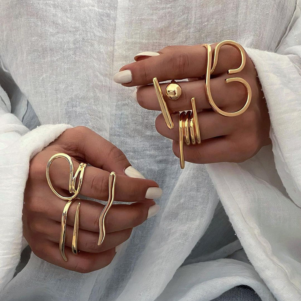 2H 18K Gold Stainless Steel/Geometric Minimalist Open Ring Cool Style Unique Design Steel Color Ring