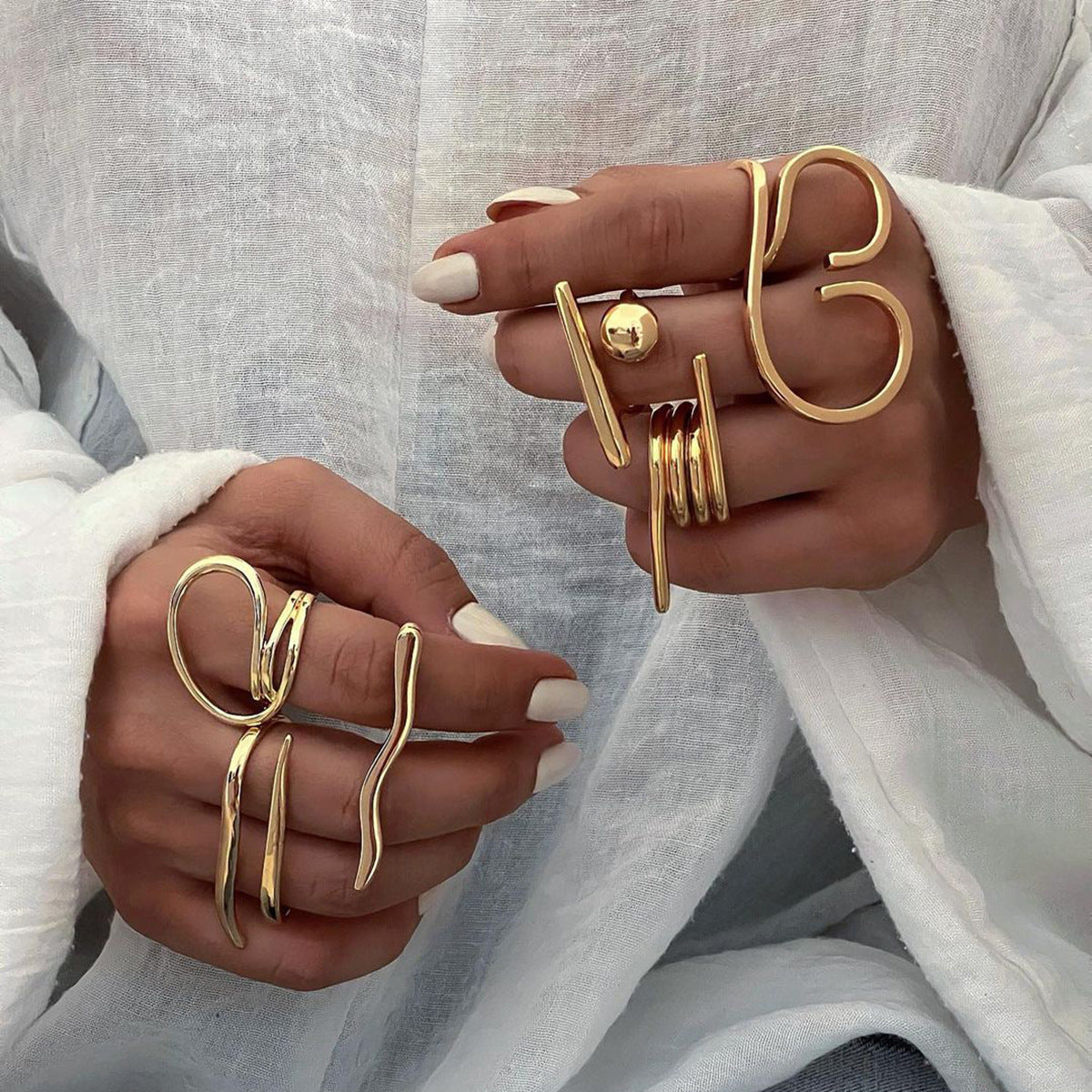 2H 18K Gold Stainless Steel/Geometric Minimalist Open Ring Cool Style Unique Design Steel Color Ring