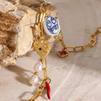 2H Stainless Steel Pearl Heart Conch Pendant Necklace Vacation Style Ocean Neck Jewelry Export Style Accessories for Women