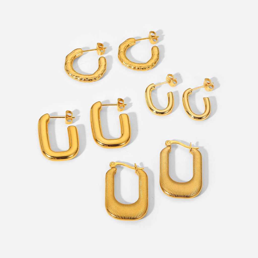 2H Fashionable Simple  Earrings Studs 18K Gold Stainless Steel Geometric Earrings Jewelry for Women