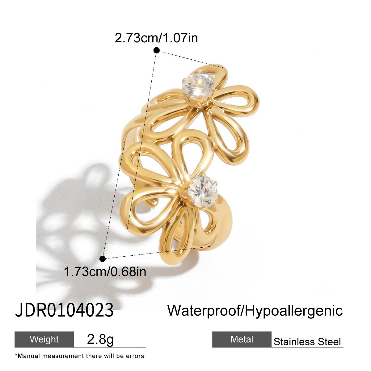 Zircon Ring Non-Fading Jewelry for Women Stainless Steel Accessories