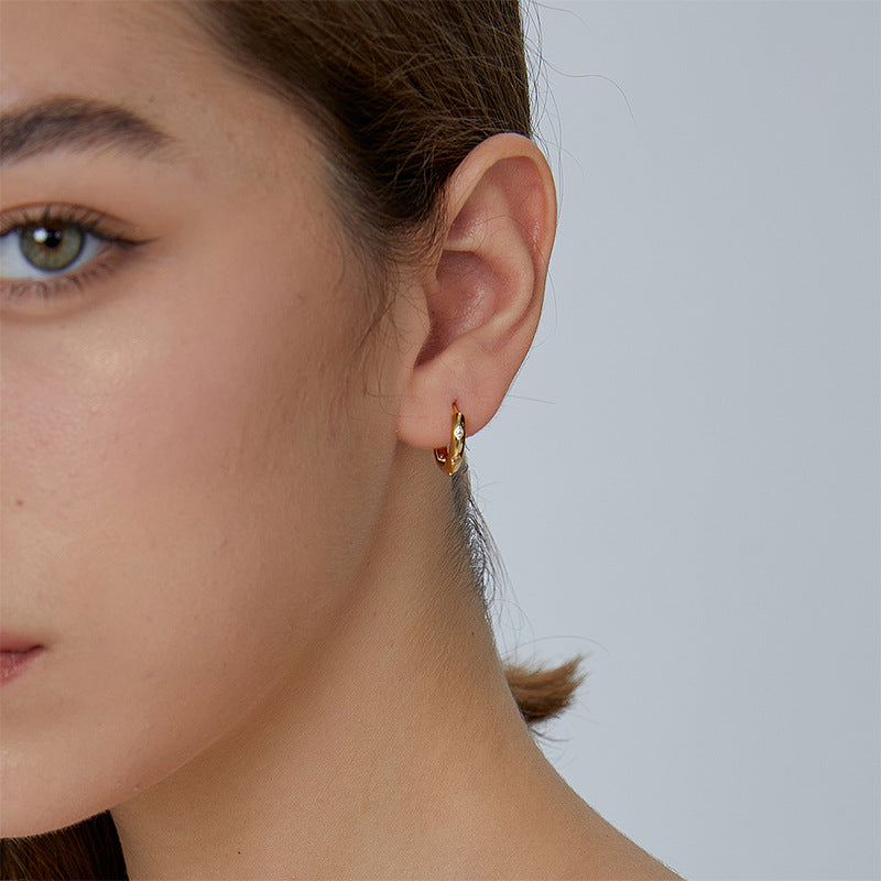 E0450 Gear Shape Design Mechanical Style Earrings for Women Brass Gold-Plated Zircon Hoop Earrings