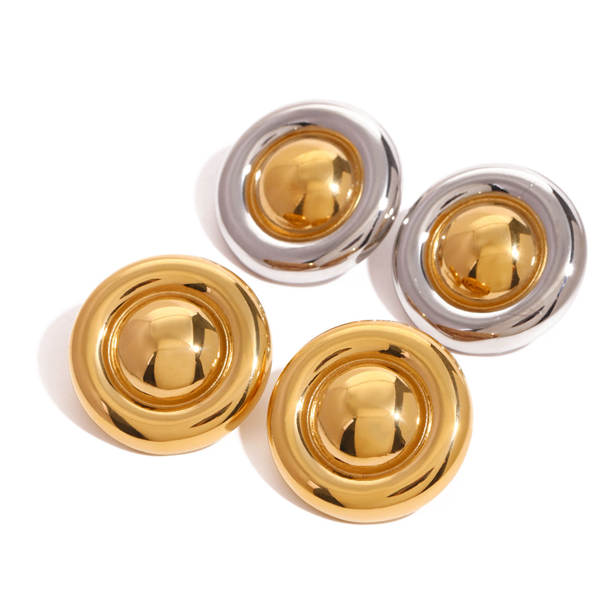 2H Stainless Steel18K Gold Stainless Steel Smooth Retro Simple Versatile Circle Earrings Jewelry