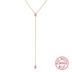 S925 Sterling Silver Y Collarbone Necklace With Diamond Inlays