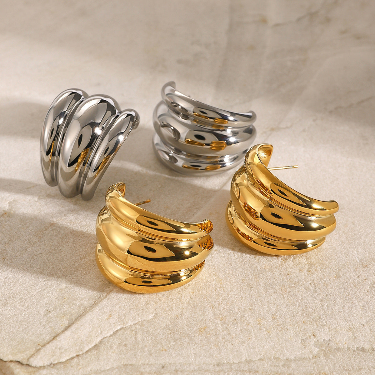 2H Exaggerated Earrings Fashion Design Ear Jewelry Stainless Steel Stud Earrings Accessories