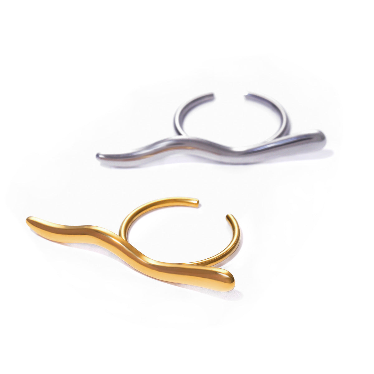 2H 18k Gold Stainless Steel/Minimalist Wave Open Ring Simple Style Fashion Line Ring for Women
