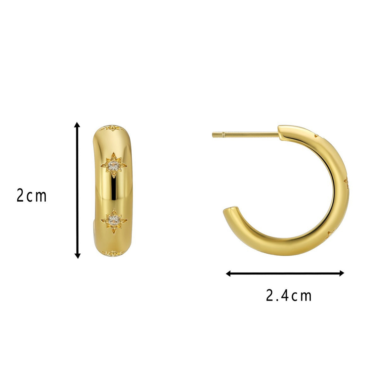 E0595 Fashion Simple Smooth Earrings for Women Copper Gold Plated Micro Inlaid Zircon Vintage Stud Earrings