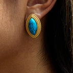 2H Agate Earrings Stainless Steel Blue Turquoise Jewelry Non-Fading