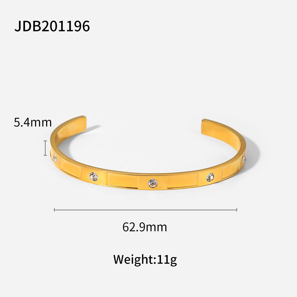 18K Gold Electroplated Stainless Steel Round Zircon Rectangular Interleaved Bracelet Simple Women's Bracelet