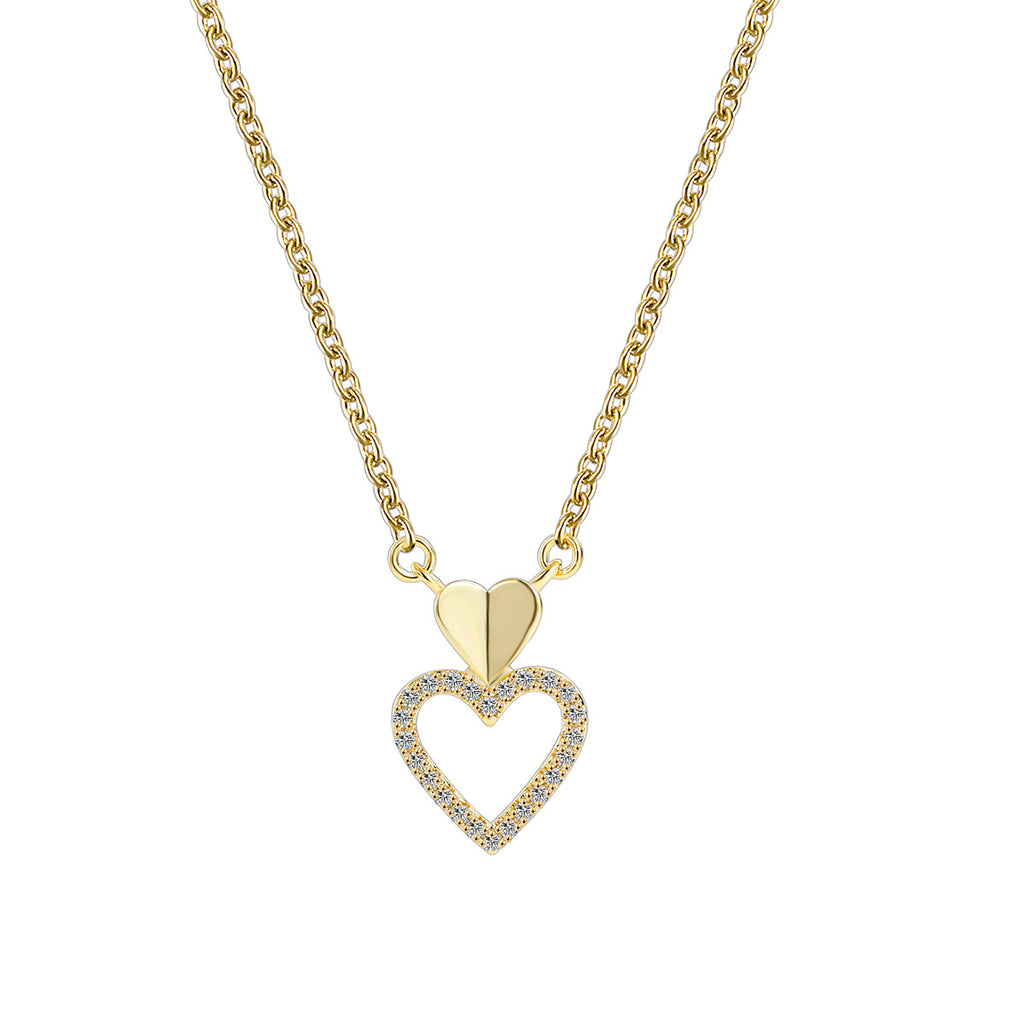 N0162 Minimalist Design Brass Plated18Gold Hollow Heart Pendant Double Heart Necklace Jewelry